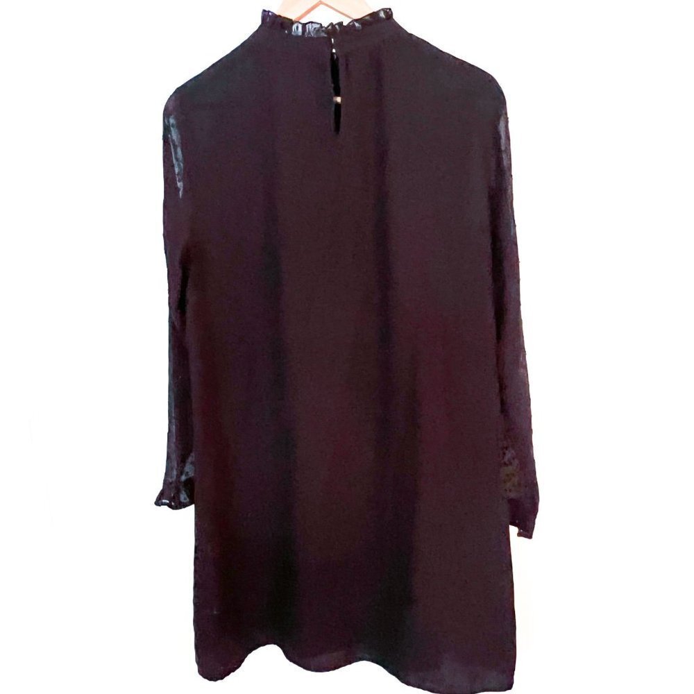 Zara Shift mini Dress with Ruffle front and Sheer Dot Sleeves Party Dress - Picture 5 of 10